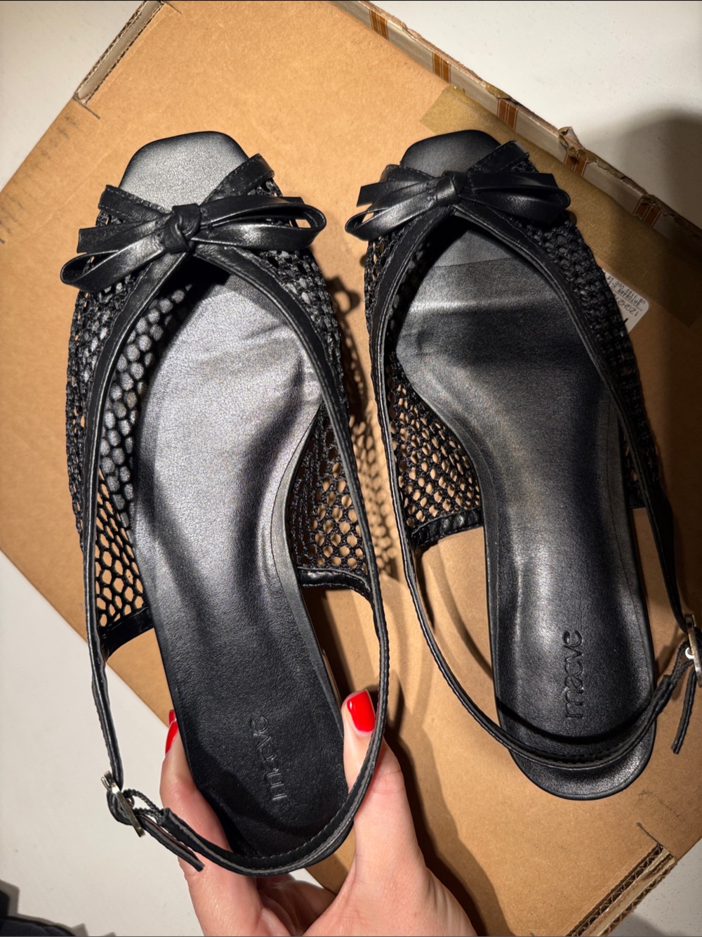 Maeve Black Mesh Slingback Flats with Bow Accent